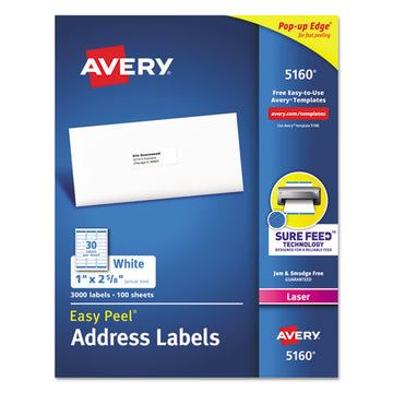 Avery® Easy Peel White Address Labels W- Sure Feed Technology, Laser Printers, 0.5 X 1.75, White, 80-sheet, 100 Sheets-box freeshipping - TVN Wholesale